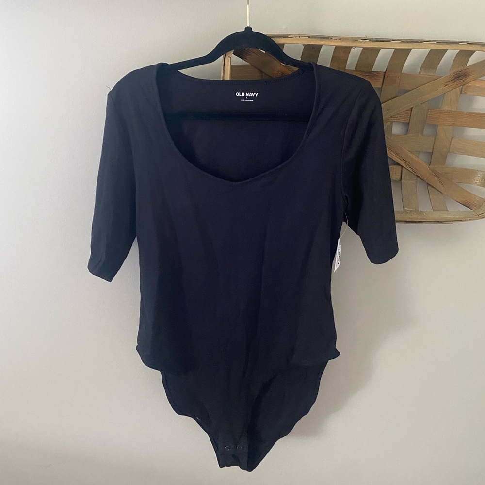 Old Navy Black Fitted 3/4 Sleeve Bodysuit